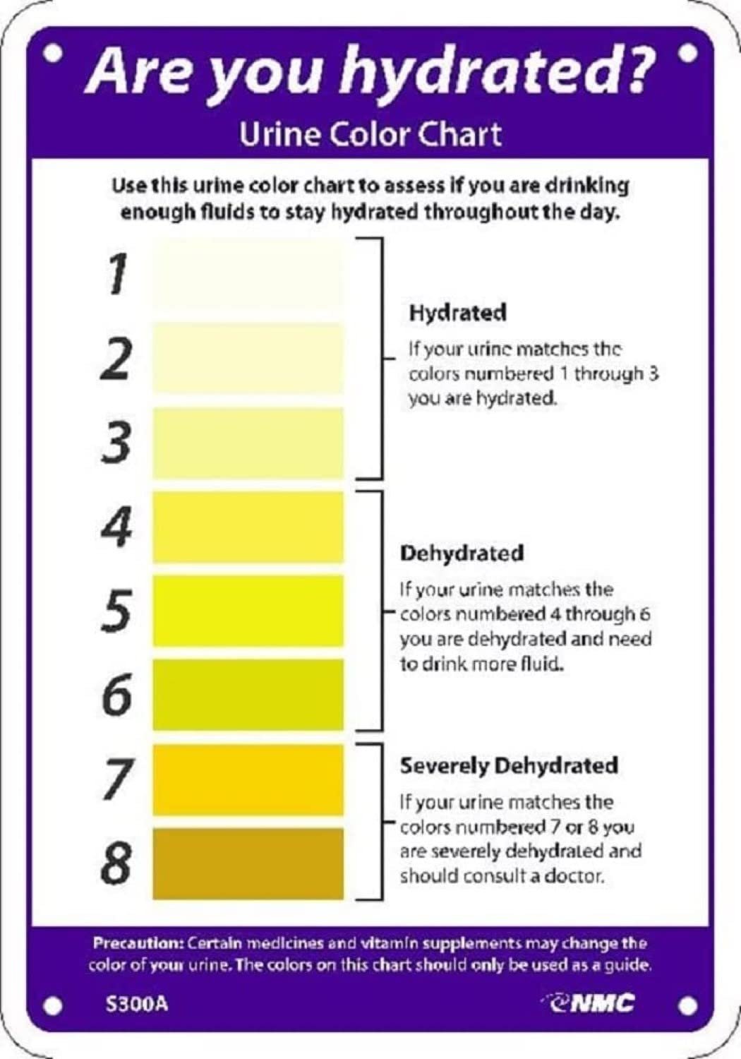 NMC 14″ x 10″ Adhesive Vinyl Urine Color Hydration Sign to Monitor Hydration for Home or Businesses, S300PB
