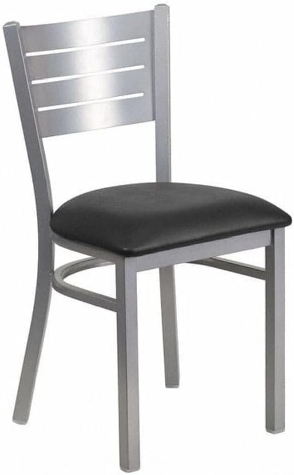 Flash Furniture HERCULES Series Silver Slat Back Metal Restaurant Chair – Black Vinyl Seat