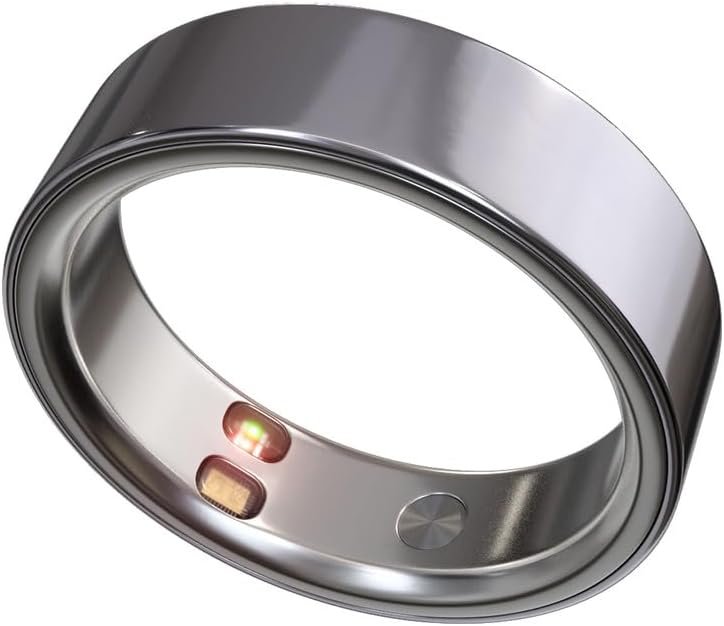Smart Ring Health Tracker 5ATM Waterproof Sport Ring Exclusive Vibration Alerts Titanium Blood Oxygen/Sleep/Emotional Management Women Cycle Prediction Compatible with iOS/Android Frost Silver 7.5