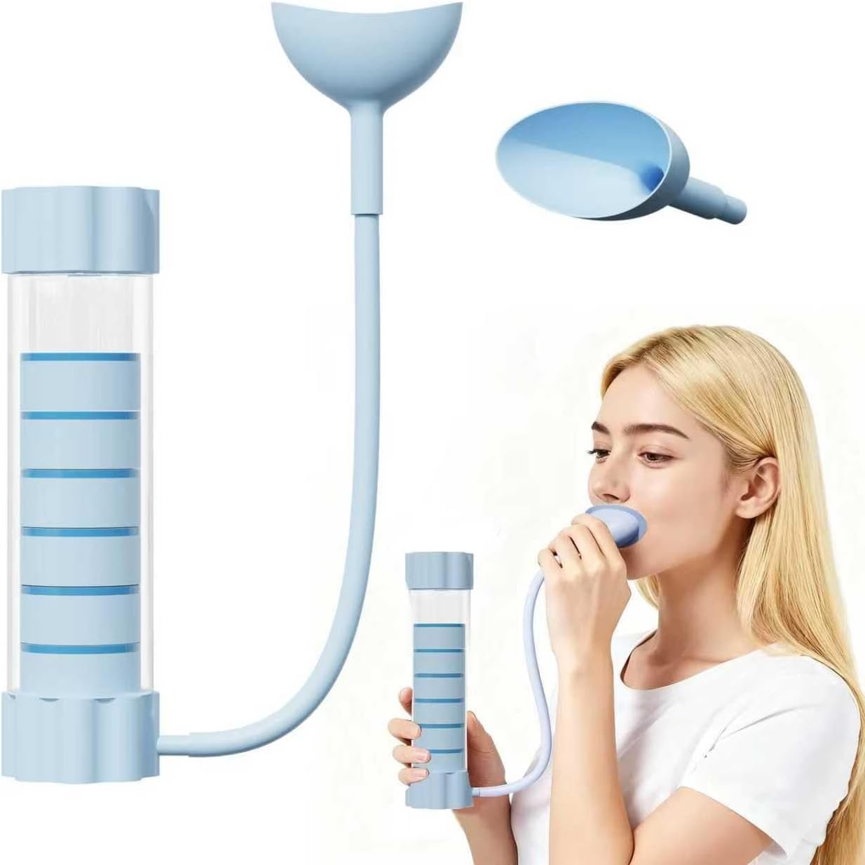 Deep Breathing Trainer, Adult Abdominal Fat Reduction Trainer, Easy to use and Clean, 6 Module Adjustable Breathing Dumbbells (Blue)