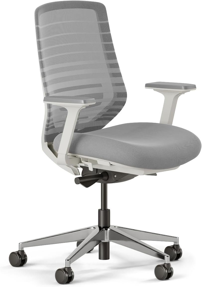 Branch Ergonomic Chair – A Versatile Desk Chair with Adjustable Lumbar Support, Breathable Mesh Backrest, and Smooth Wheels – Experience Optimal Comfort and Support – Pebble – White