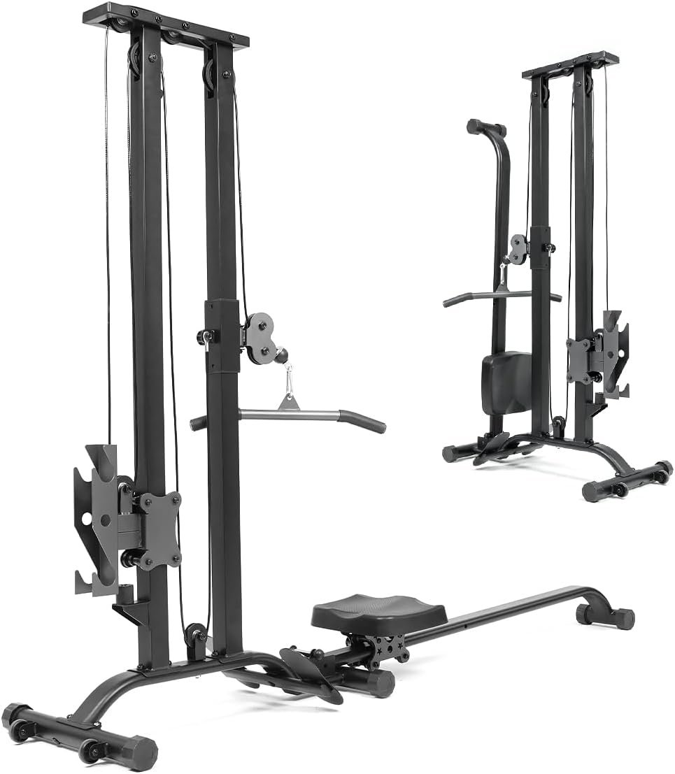 TOUSAINS Cable Machine Home Gym CR63, 330 Lbs Plates Loaded Cable Crossover Machine, 2 in 1 Functional Trainer with Rowing Machine, Space Saving Design