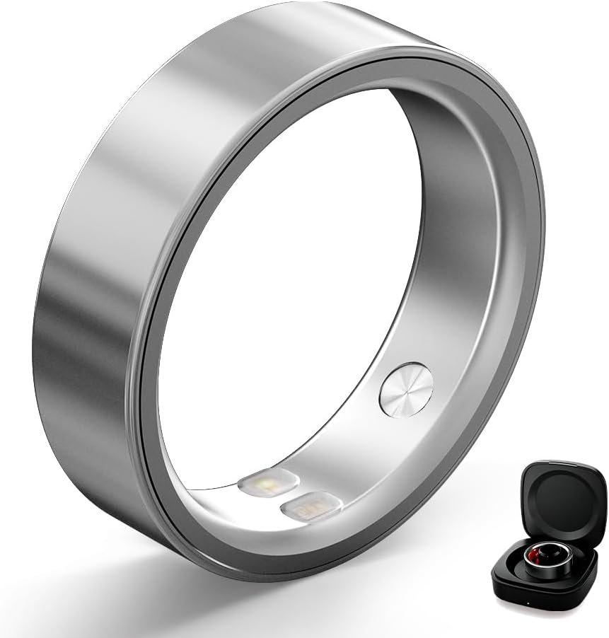 Smart Ring | No Subscription, Heart Rate & Blood Oxygen Monitoring, Sleep & Women’s Health Tracking, AI Health Advisor, IP68 Waterproof Fitness Ring for Android & iOS (Silver, 7#)
