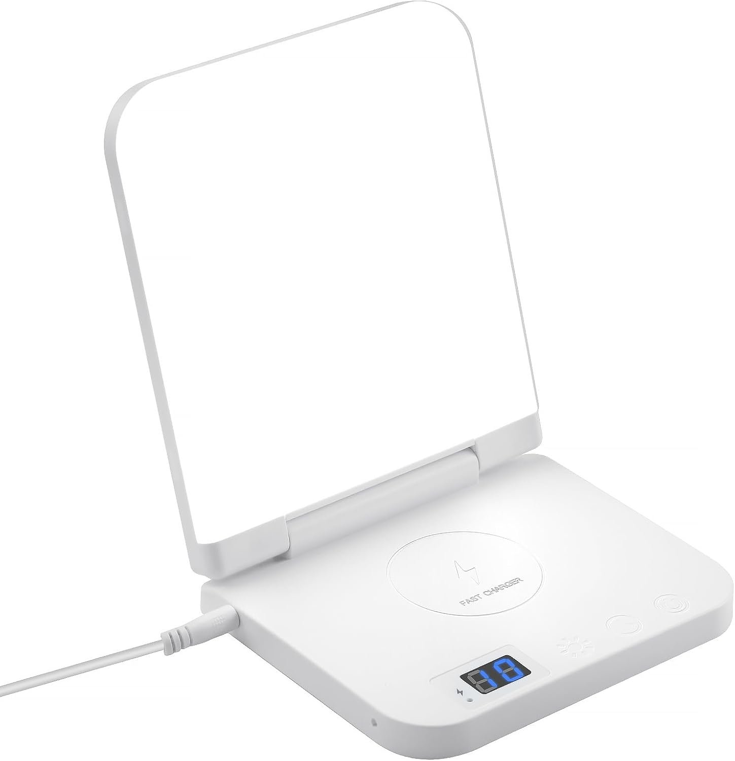 Light Therapy Lamp with Wireless Phone Charger Pad, 2 in 1, 10,000 Lux Bright White UV-Free LED, Anti-Glare, 5 Adjustable Brightness, Sunlight Lamp with Timer, Energy Booster
