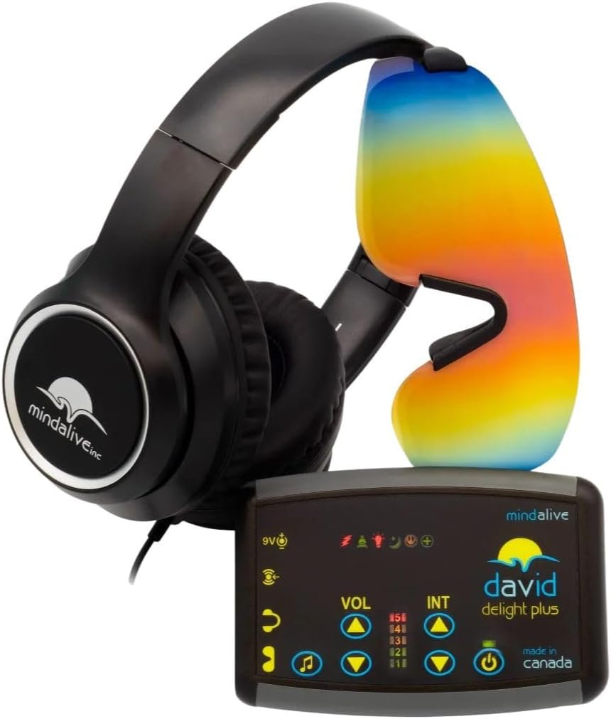 David Delight Plus with White Light LED Glasses – Best Light and Sound Mind Machine for Brain Training, Meditation, Relaxation, Sleep, Mood, Mental Clarity