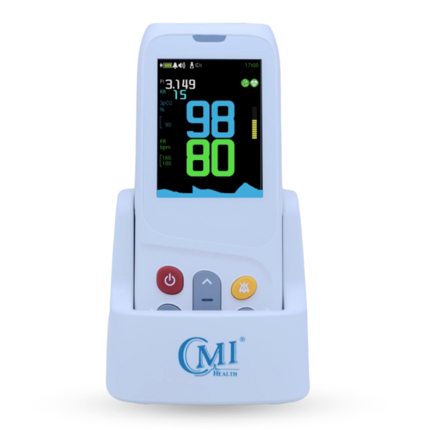 CMI Health CH-100 Handheld Pulse Oximeter – Measures Oxygen Level, Pulse Rate & Respiration Rate – Adjustable Audio & Visual Alarm – 1440 Hours of Continuous Data Storage