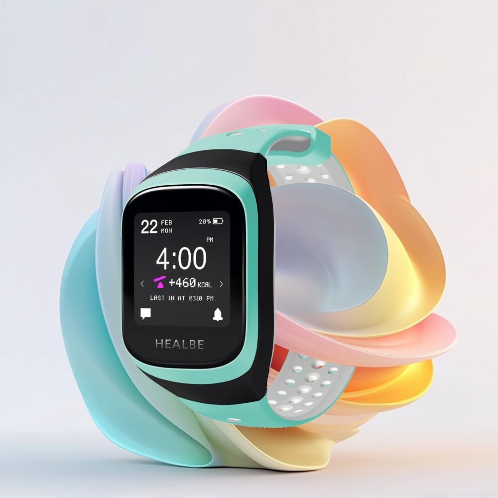 HEALBE GoBe3 – Wearable Health, Fitness and Activity Tracker with Automatic Tracking of Calorie Intake and Burning, Water Balance, Heart Rate, Sleep, Neuroactivity, and Stress/Free app, Aquamarine
