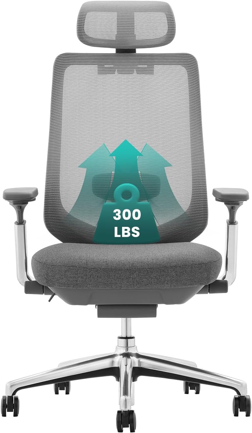 COLAMY Ergonomic Mesh Office Chair, High Back Office Chair, Computer Executive Desk Chair with Lumbar Support,Adjustable Headrest and 4D Arms, Slide Seat, Tilt Lock-Darkgrey New