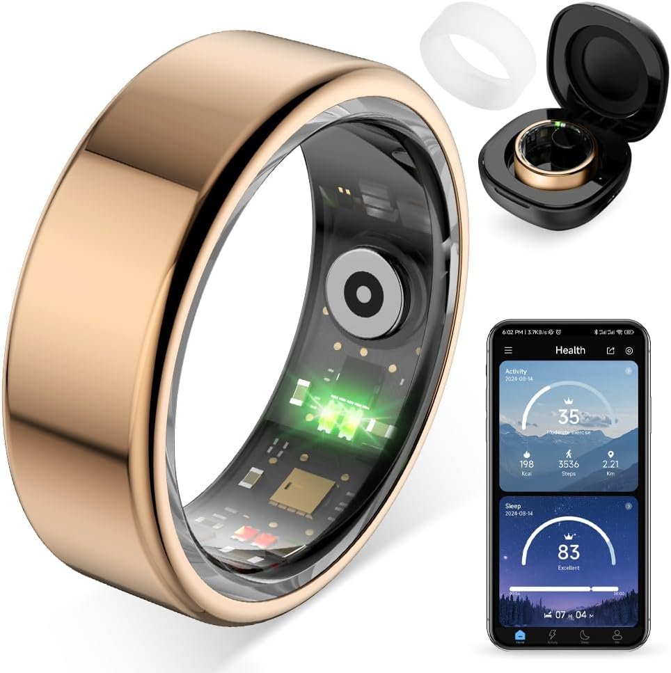 COLMI R02 Smart Ring, Smart Ring for Women and Men, with a Charging Case, Supports Heart Rate, Blood Oxygen, Sleep Health Monitoring, No Subscription Fee. (Rose Gold, 8#)