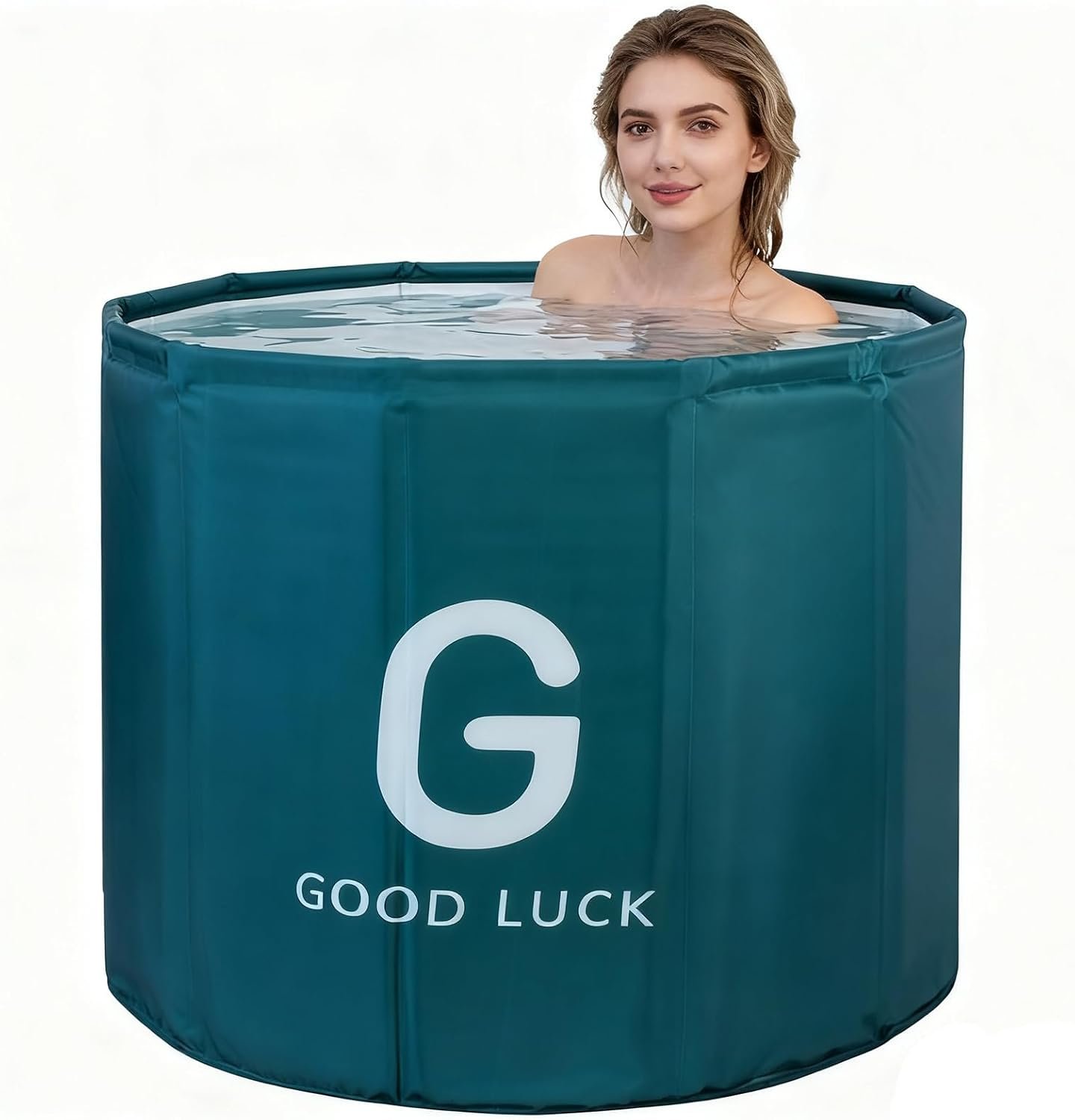 Foldable Bath Tub for Adults, Large Foldable Hot Cold Plunge Tub for Recovery, Collapsible Hot Cold PlungeTub Suitable for Home Outdoors Gyms (Green bath bucket with thermal cover,80cm)
