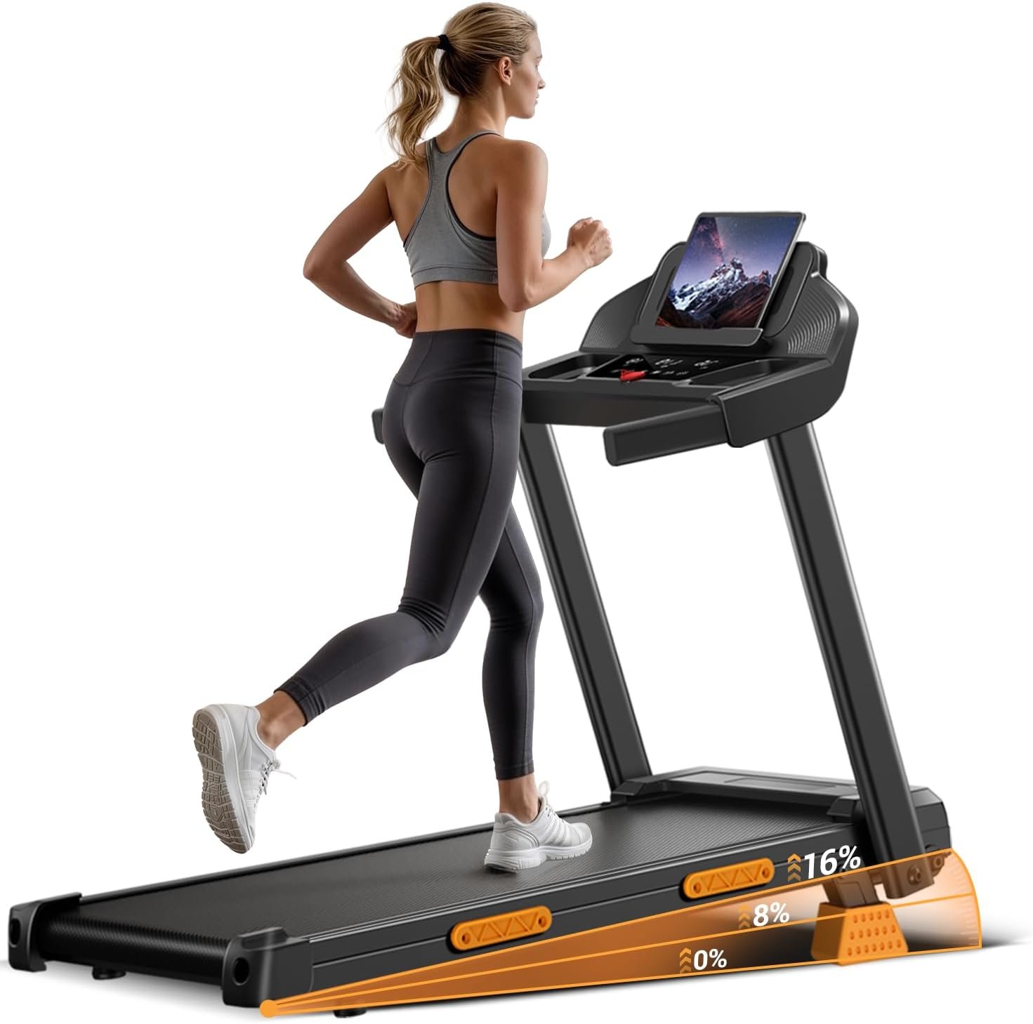 16% Treadmills for Home with Handle, 3 in 1 Portable Treadmill with Incline, Foldable Treadmill with Three Screen, 12 Preset Programs, 400Lbs