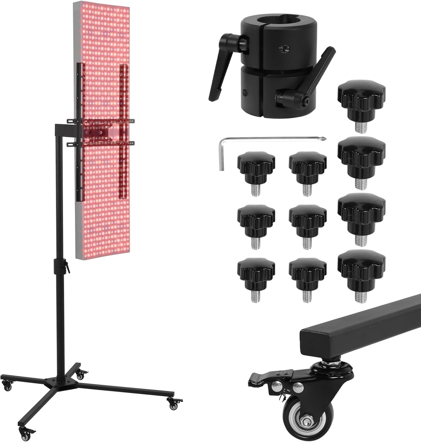 Universal Red Light Therapy Stand, Adjustable Height & 360° Mobile Hanging Bracket with Wheel Locks, 44 lbs Load Capacity LED Near Infrared Panel Holder for Home, Spa & Commercial Use