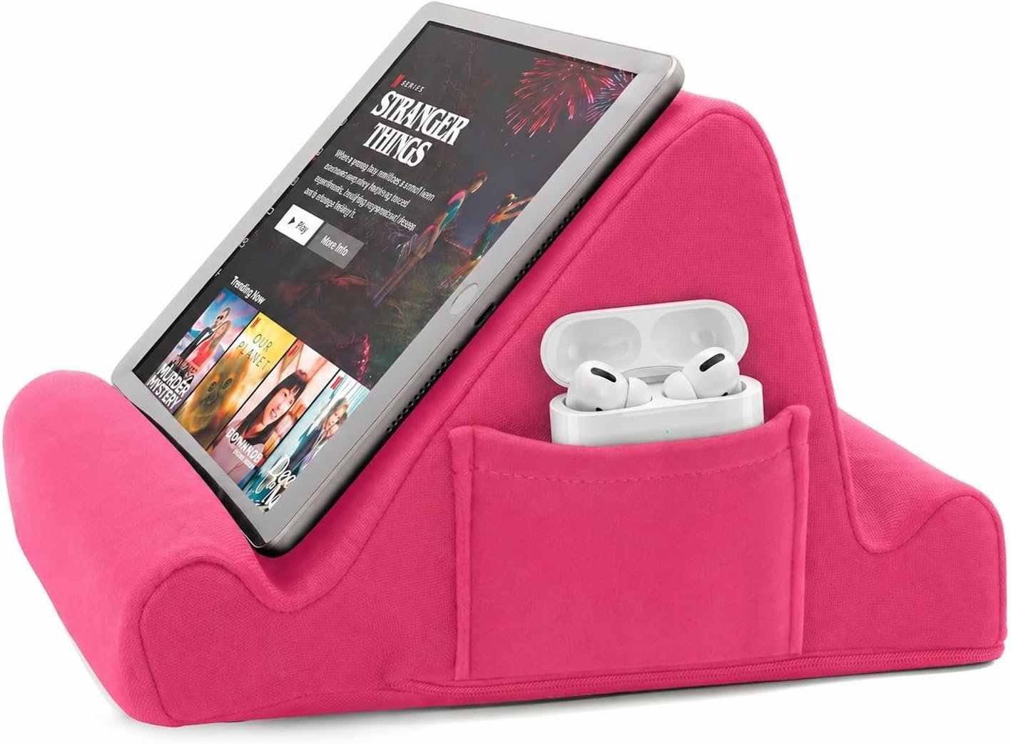 Brookstone Tablet Lap Cushion – Tablet/Phone/Ebook Holder for Bed, Flights, and Travel, Memory Foam Lap Desk for Reading and Hands Free Viewing, Compatible iPad and Kindle Accessories, Pink
