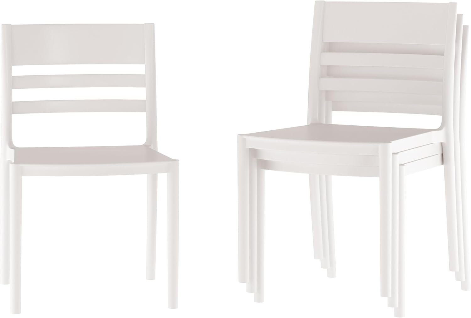 Flash Furniture Bridgeport Slat Back Patio Chair with Contoured Seat, Commercial All-Weather Stacking Resin Chair, UV Resistant, Indoor-Outdoor, White, Set of 4