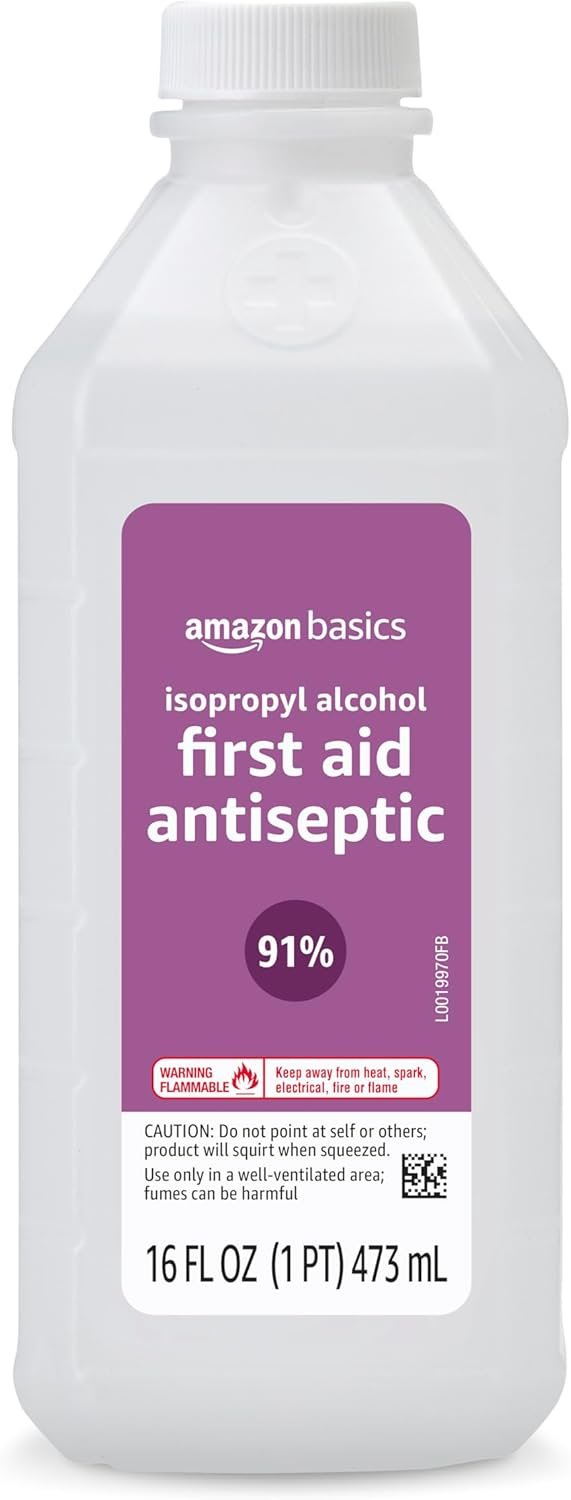 Amazon Basics 91% Isopropyl Alcohol First Aid Antiseptic, Unscented, 16 Fl oz, 1-Pack
