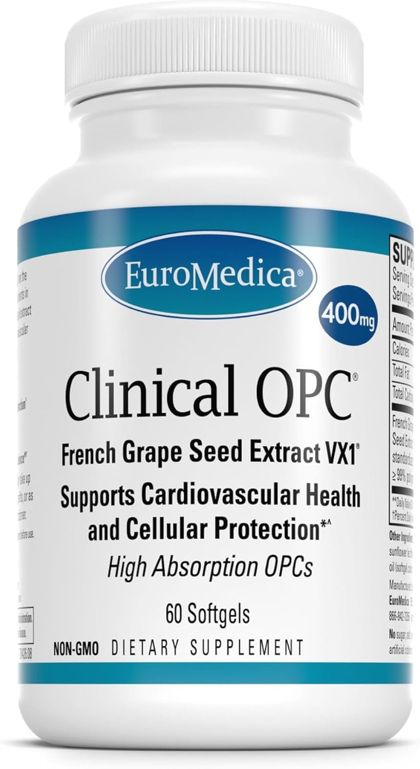 EuroMedica Clinical OPC – Cardiovascular Health & Focus Support Supplement – Dietary Supplement with Grape Seed Extract & Sunflower Lecithin – Immune Support Supplement Formula – 60 Softgels