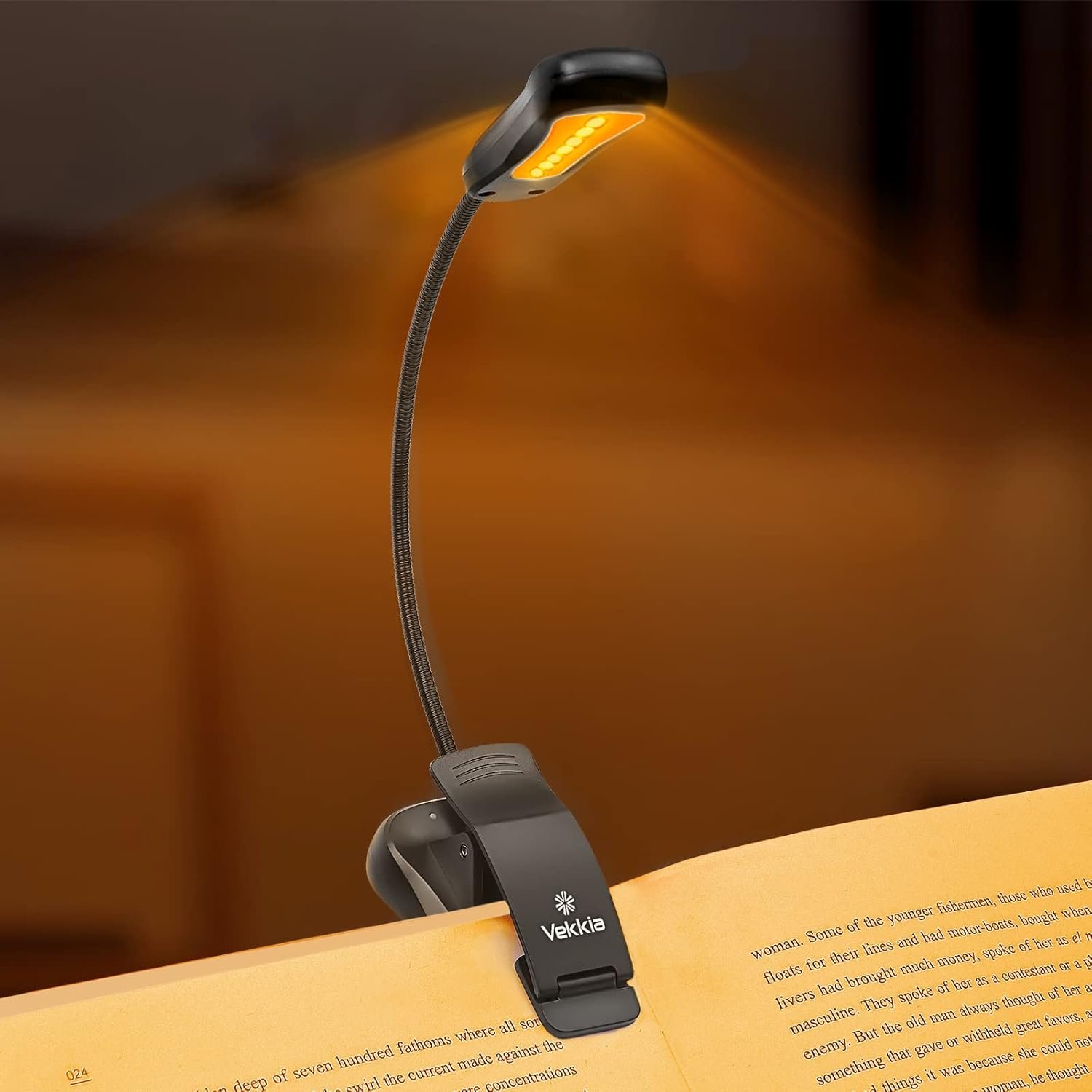 Vekkia Amber Rechargeable 7 – Led Eye – Care Book Light with Blue – Light Blocking, 3 Levels, 1600K for Eye – Friendly Use. Offers Up to 70 Hours of Reading
