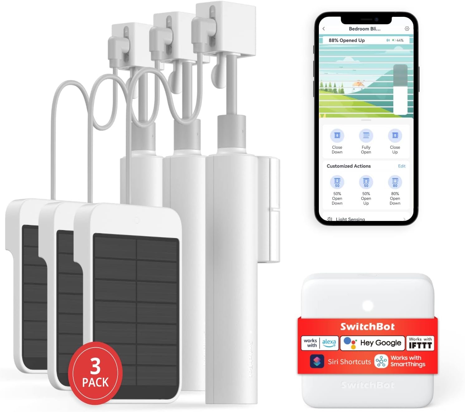 SwitchBot Smart Electric Motorized Blinds Kit – 3Pack with 2.4G WiFi Remote Control, Solar Powered, Compatible with Alexa, Google Home and Siri, Light Sensing Control, Unlimited Group Control