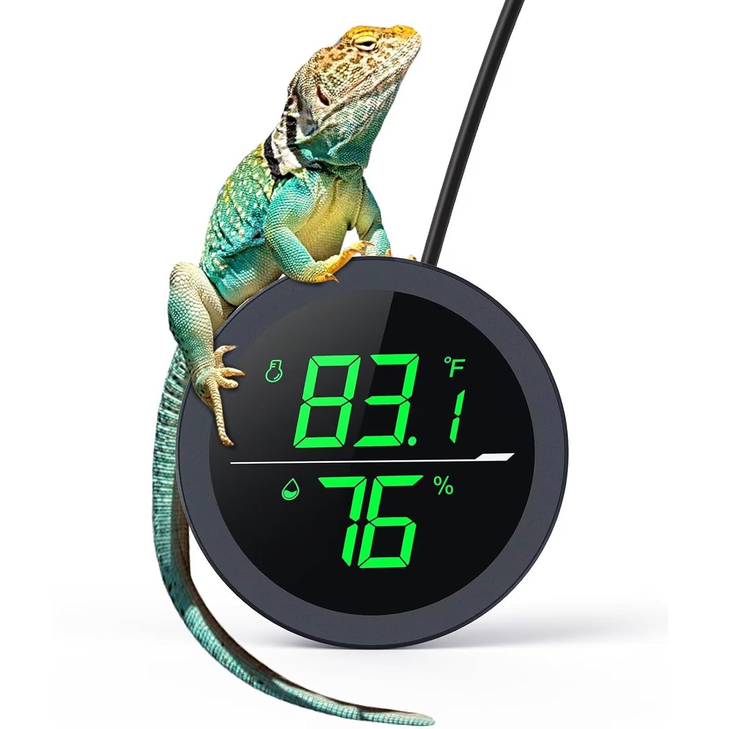 PAIZOO LED Digital Reptile Thermometer and Humidity Gauge Hygrometer for Snake Tank Accessories – USB Power Supply – Black