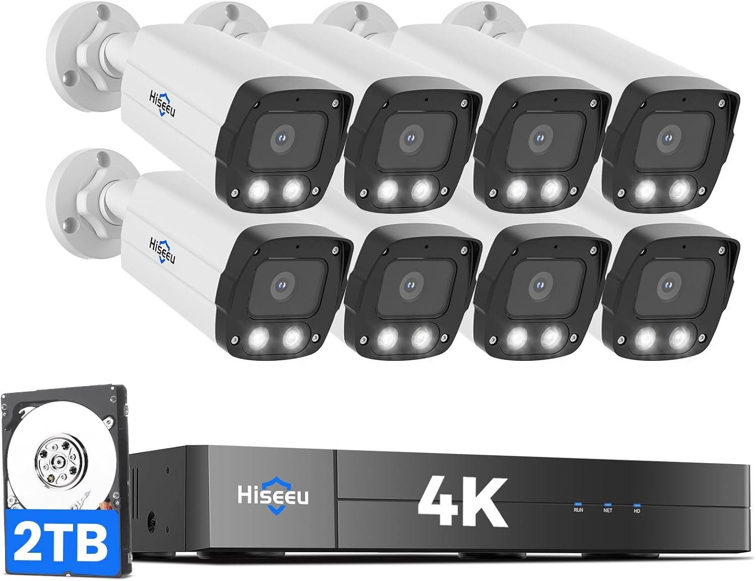 【4K HD +0 Monthly Fee】 Hiseeu 8MP PoE Security Camera System, 8 Pcs 4K Security Camera Outdoor&Indoor, 121° Wide View, Color Night Vision, Smart Playback,7/24 Record,Home Surveillance NVR Kit 2TB HDD