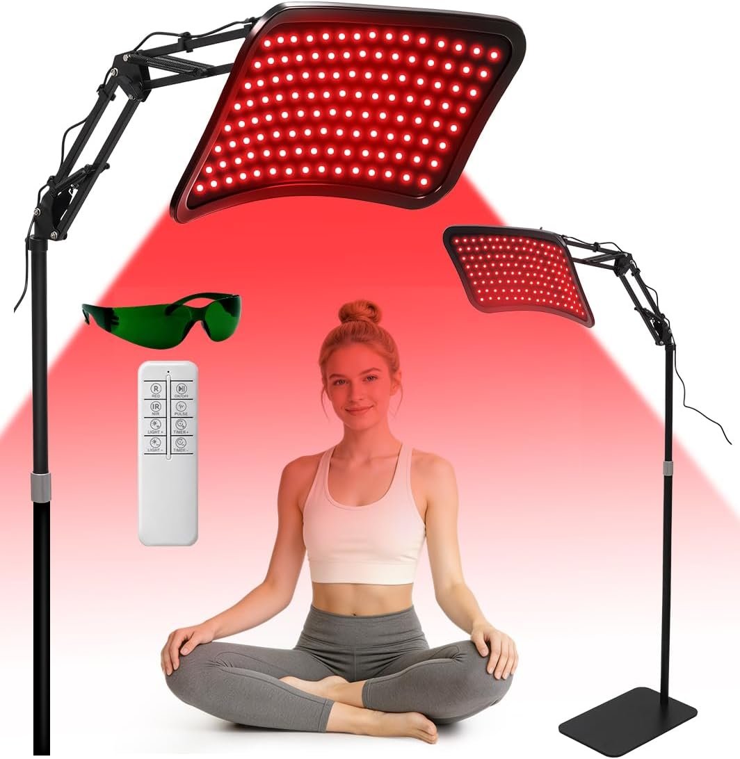 Red Light Therapy for Face and Body, Infrared Light Therapy Lamp 660nm, 850nm, Wavelength LED Beads Panel with Height Adjustable Stand & Protective Goggles Home Use,Ideal Gift Women