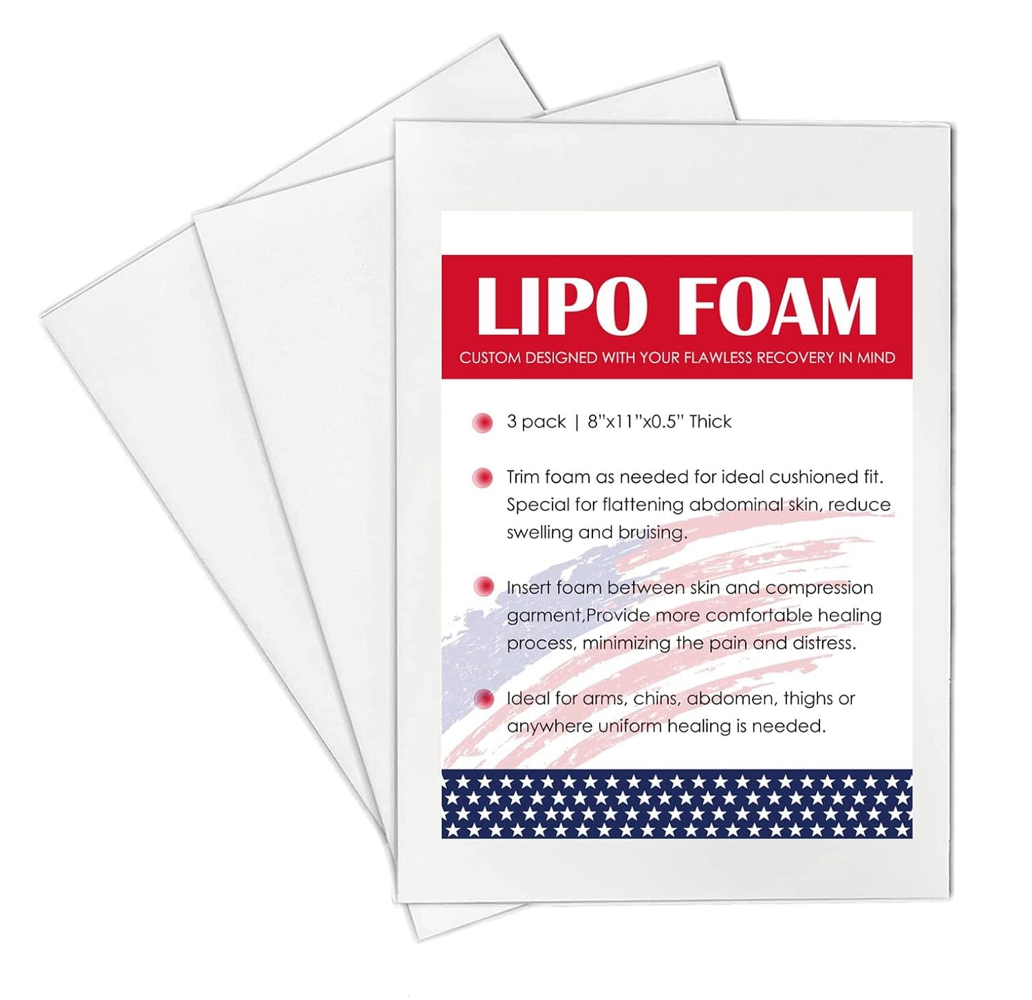 3 Pack Lipo Foam Pads – Post Surgery Ab Board Liposuction Surgery Flattening Abdominal Compression Lipo Foam Sheets 8″ x 11″