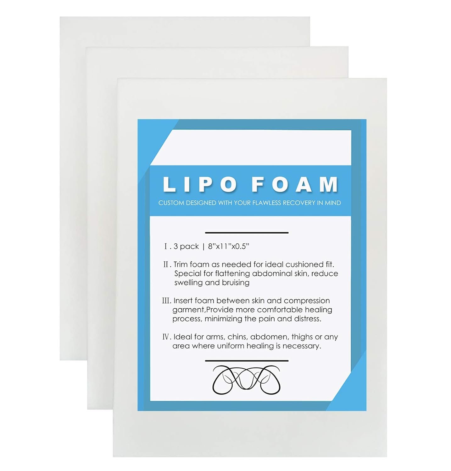 3 Pack Lipo Foam – Post Surgery Ab Board for Use with Post Liposuction Surgery Flattening Abdominal Compression Garments Liposuction Foam pads for Recovery 8″X11″ (White)