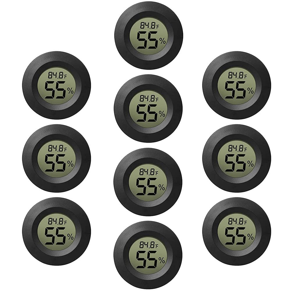 10-Pack Mini Thermometer Hygrometer, Small Digital Electronic Temperature Humidity Meters Gauge Indoor LCD Display for Greenhouse, Garden, Cellar, Fridge, Mason Jar