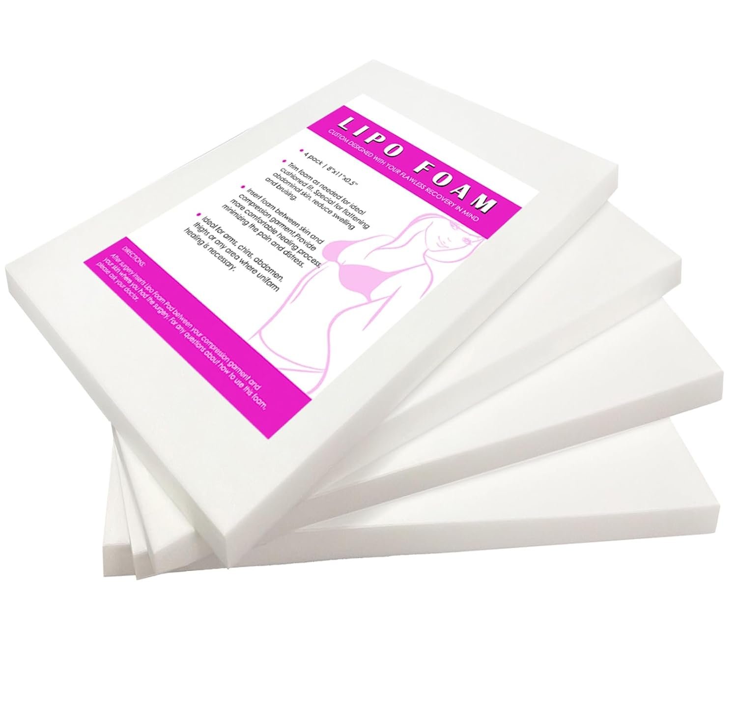 4 Pack Lipo Foam Pads Post Surgery 8″X11″, Ab Board Foam Liposuction Recovery, Compression Foam Boards for Tummy, Arms, Thighs, Multi-Purpose Lipo Foam Sheets