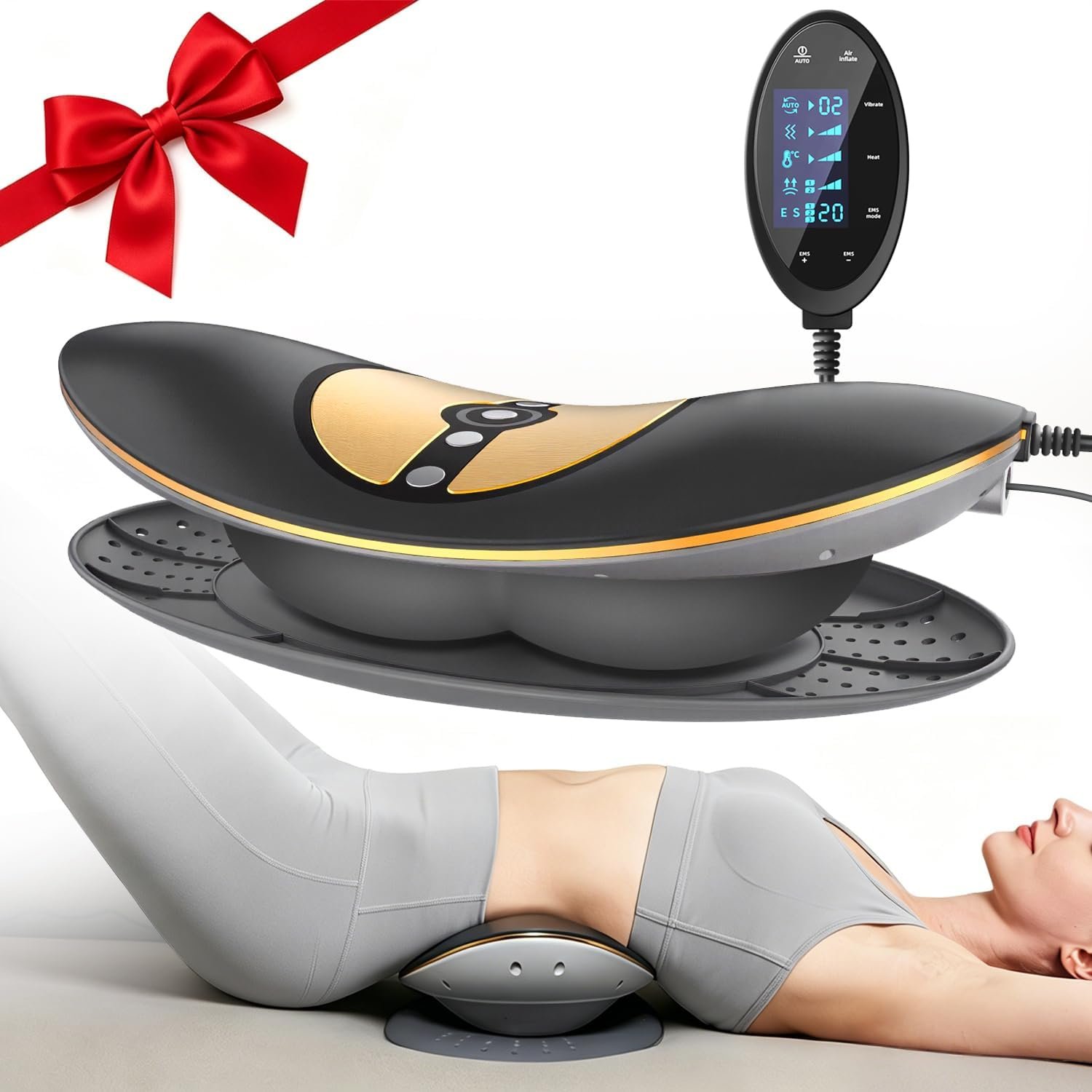 Zenopax 4-in-1 Electric Lumbar Traction Device – Adjustable Lower Back Massager for Pain Relief Deep Tissue with Heat, Vibration, Electrotherapy, Home Lumbar Decompression ＆ Sciatica Relief(Golden)