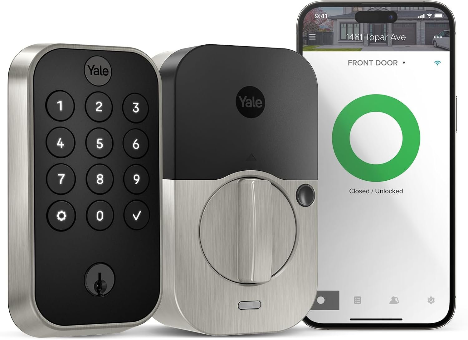 Yale Assure Lock 2 Deadbolt, Satin Nickel Keyed Smart Entry Door Lock with Wi-Fi Connected Keypad for Code Entry and Remote Access, YRD410-WF1-619