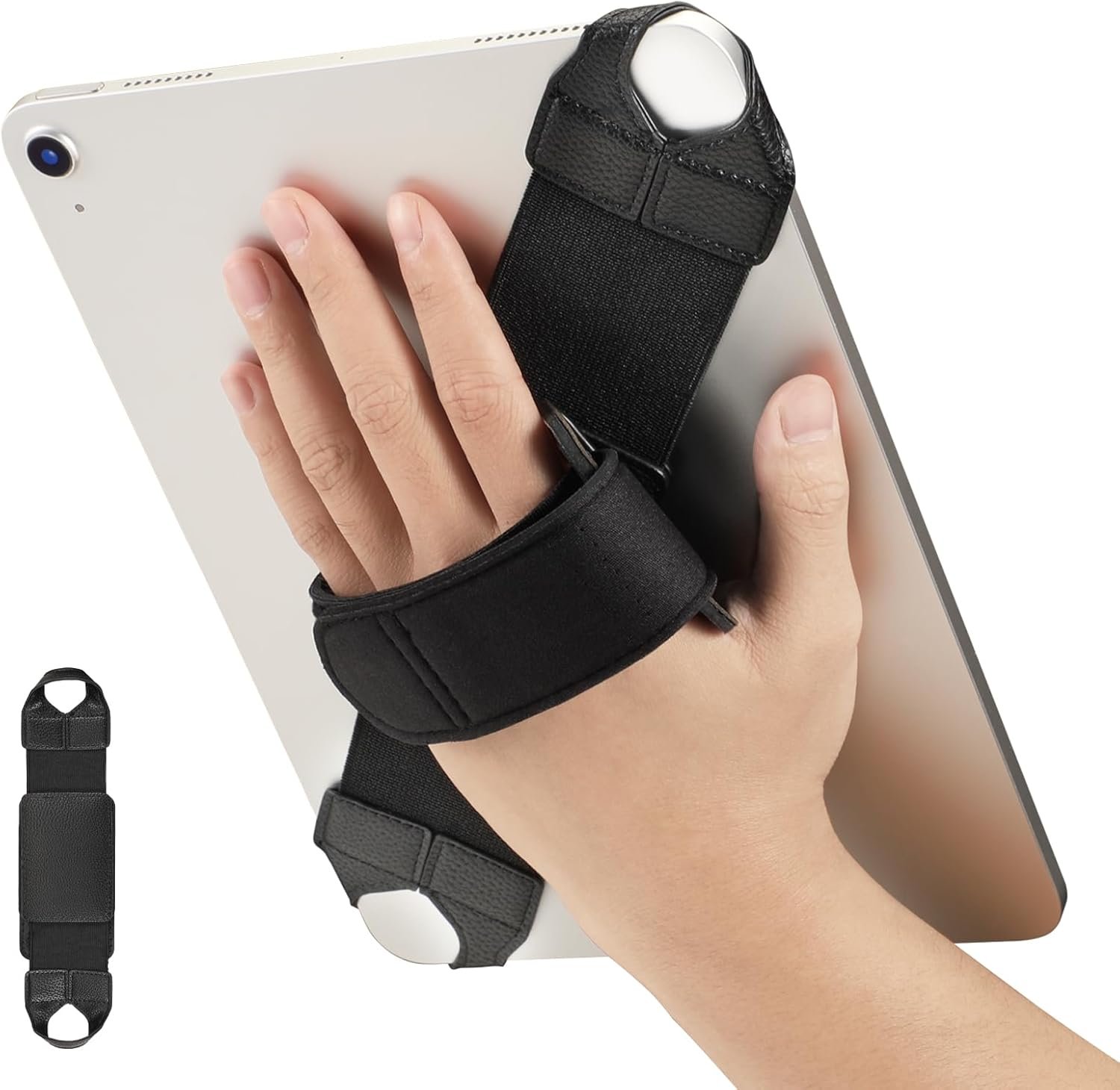 Fintie Universal Tablet Hand Strap Holder for 9-11 Inch Tablets eReaders, 360 Degrees Swivel PU Leather Secure Portable Adjustable Handle Grip for iPad, Galaxy Tab and 9-11″ Tablets, Black