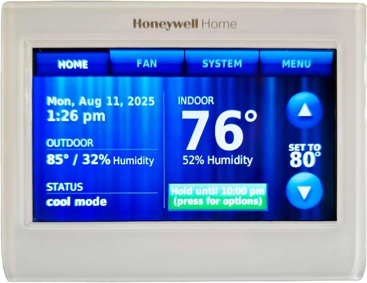 Honeywell TH9320WF5003 Wi-Fi 9000 Color Touch Screen Programmable Thermostat, 3.5 x 4.5 Inch, White, ‘Requires C Wire” (Renewed)
