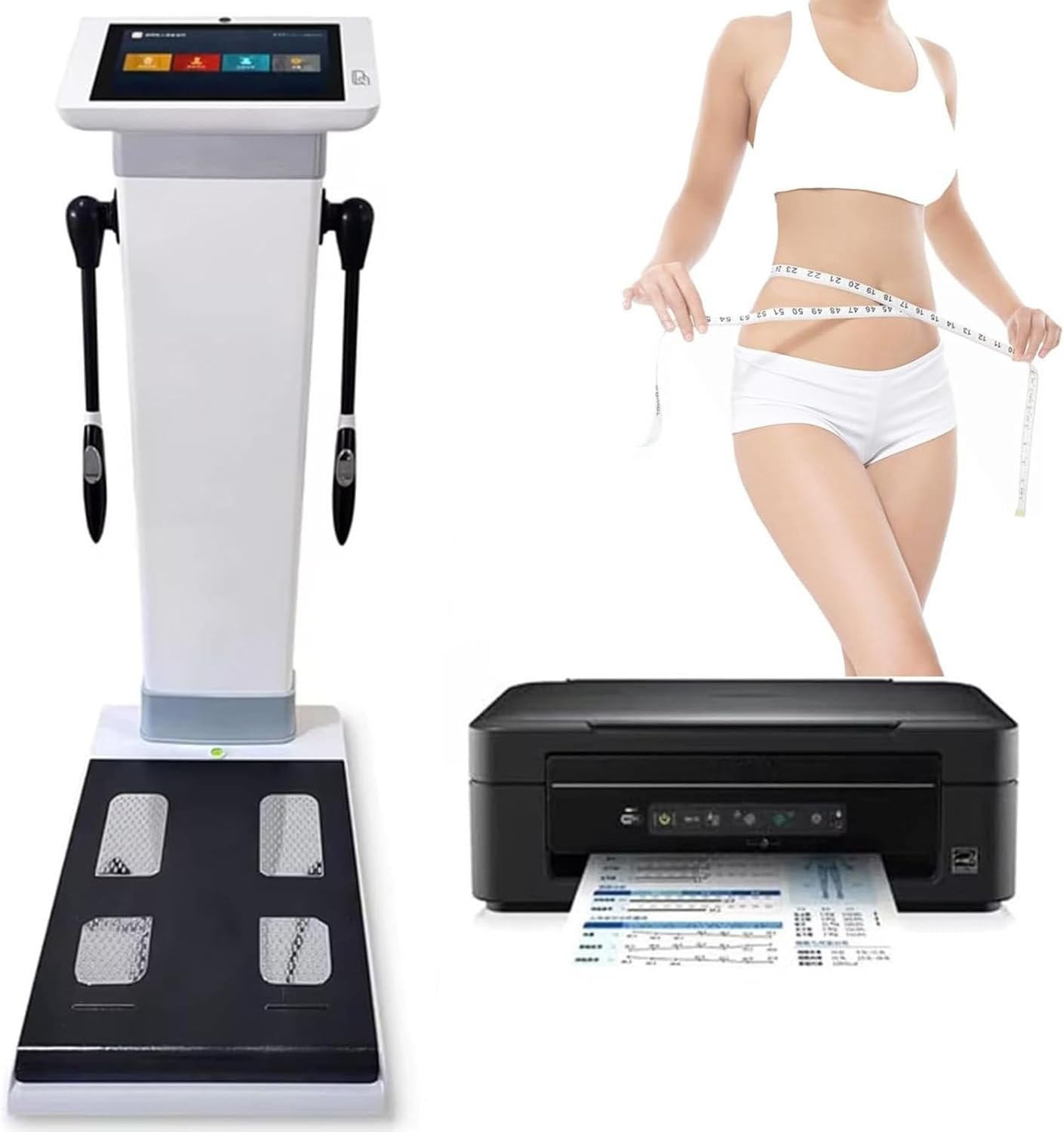 Smart Body Composition Scale with Printer & 8 Electrodes – Multi-Frequency BIA Technology Analyzes 40 Health Data Points,HD Touch Screen for Fitness Centers