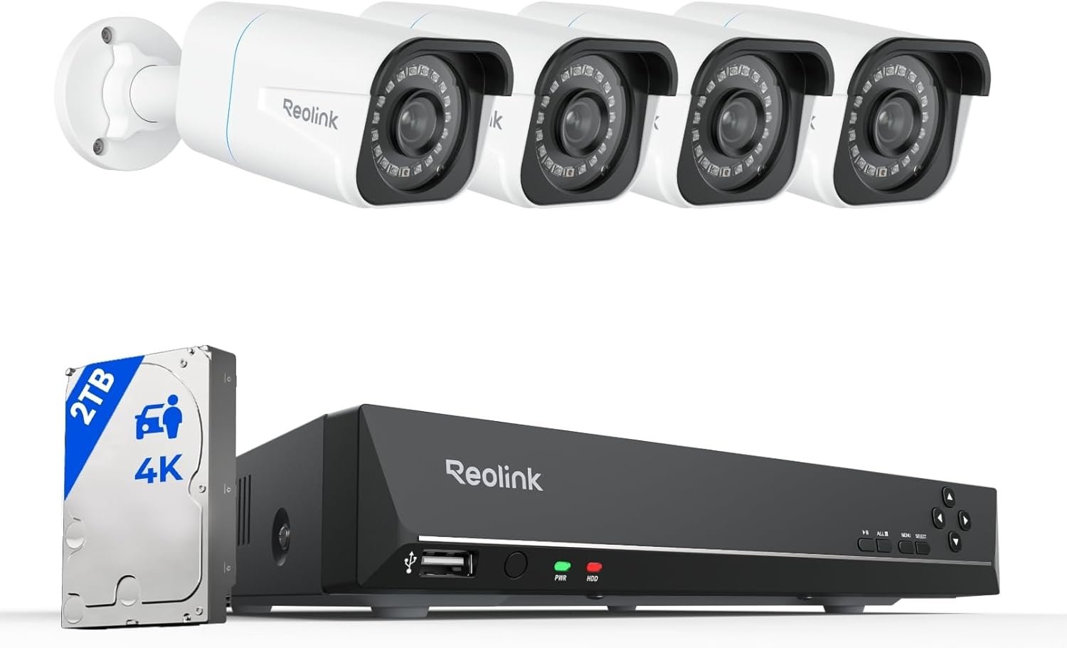 REOLINK 4K Security Camera System – H.265 4pcs PoE Security Cameras Wired with Person Vehicle Detection, 8MP/4K 8CH NVR with 2TB HDD for 24-7 Recording, RLK8-800B4