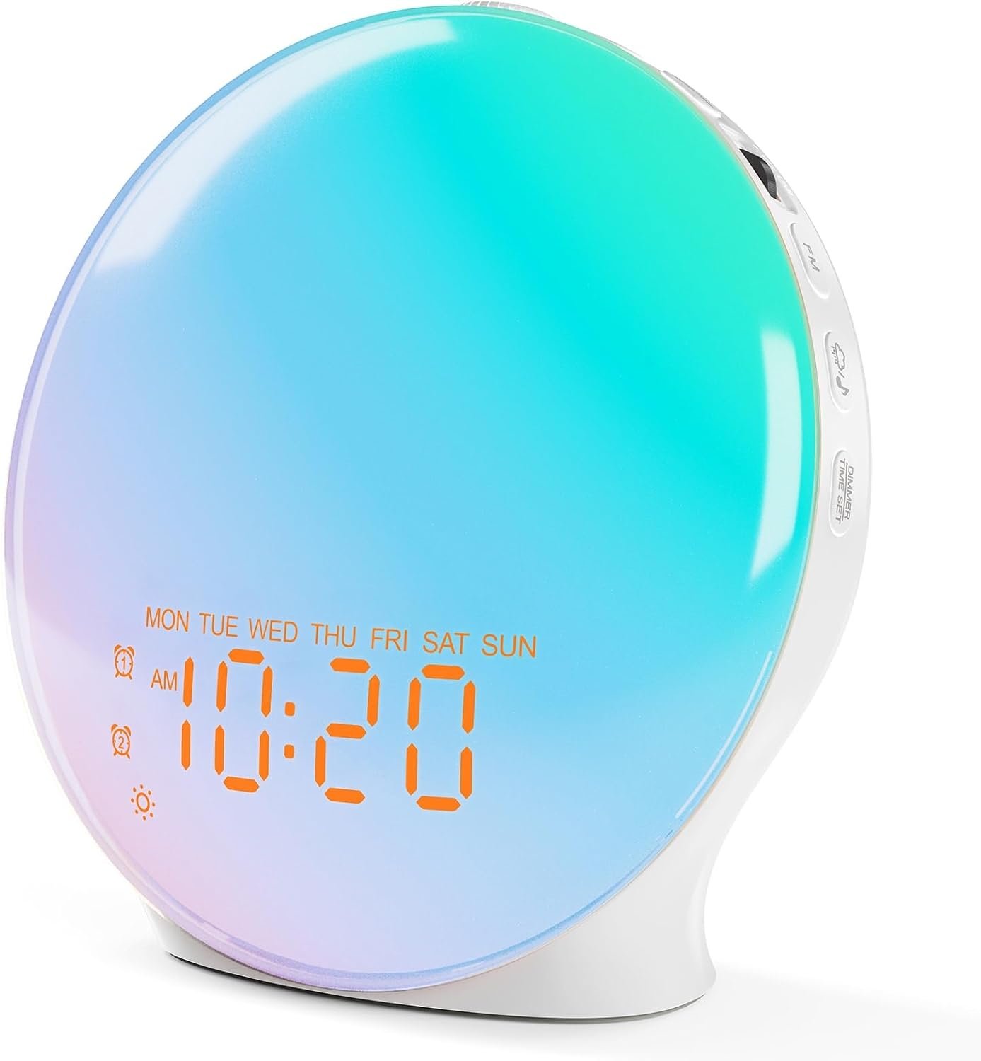 JALL Full Screen Dimmer Sunrise Alarm Clocks for Bedrooms, Wake Up Light with FM Radio, 25 White Noise Sleep Sounds, Bluetooth Speaker, Dual Alarms Bedside Clock for Heavy Sleepers, Kids