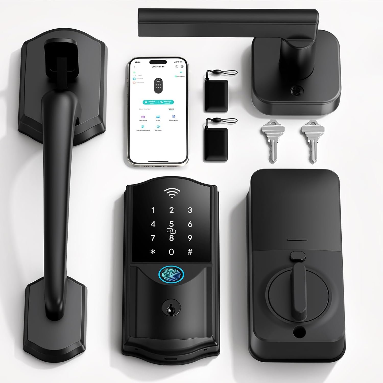 Built-in WiFi Smart Lock with Handle Set – Firstriver Fingerprint Keyless Entry Door Lock for Front Door, App Control, Digital Keypad Deadbolt, Auto Lock, Compatible with Alexa & Google Assistant