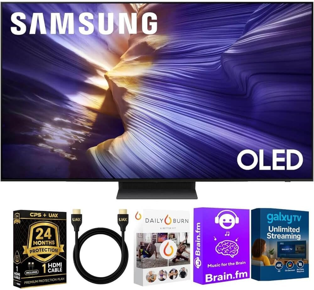 Samsung QN55S90FKIT1 OLED S90F 4K Smart TV Bundle Ultra Thin Design, HDR+, 144Hz Gaming, Alexa Built-in, AI Up