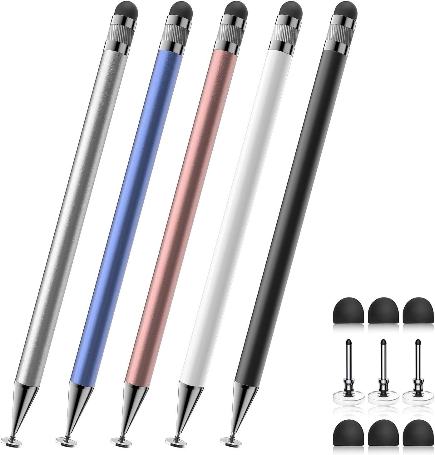 Bopomofo Stylus(5 Pcs),2-in-1 Stylus Pen for Touchscreen,Universal Stylus | High Sensitivity,Metal Barrel Disc & Rubber Tip,No Charging,Suitable for Nintendo Switch/iPhone/ipad/Android Tablets