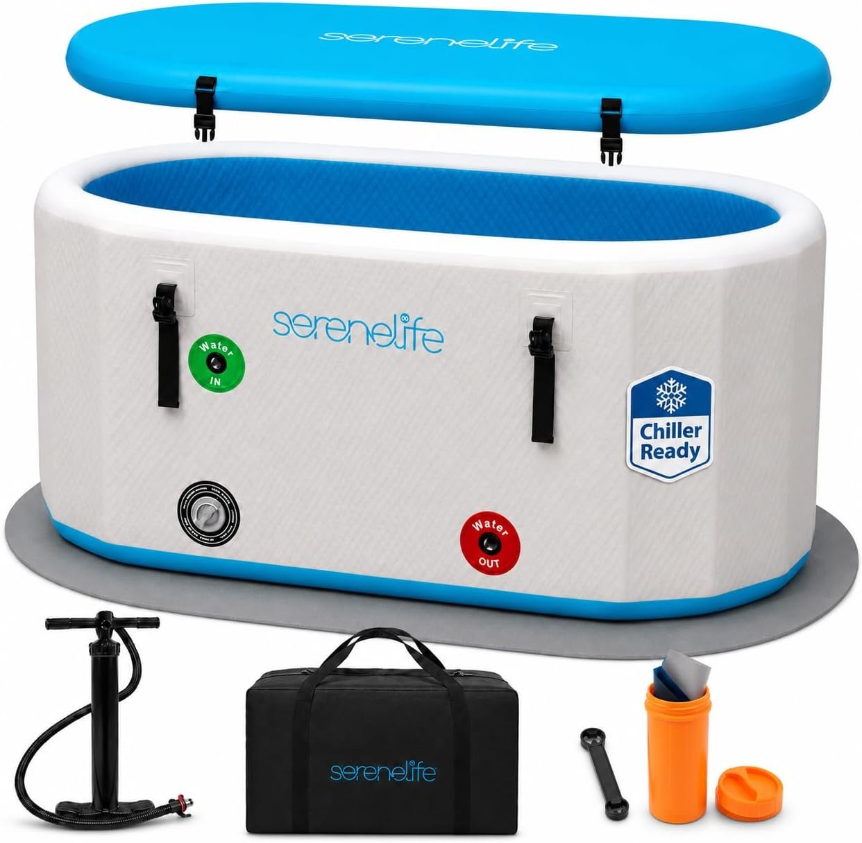 SereneLife Inflatable Insulated Cold Plunge Tub – One Person Ice Bath Tub with Lid, Cold Plunge Therapy Recovery Pod for Athletes with 105 Gallons Capacity, 53.15 x 31.50”