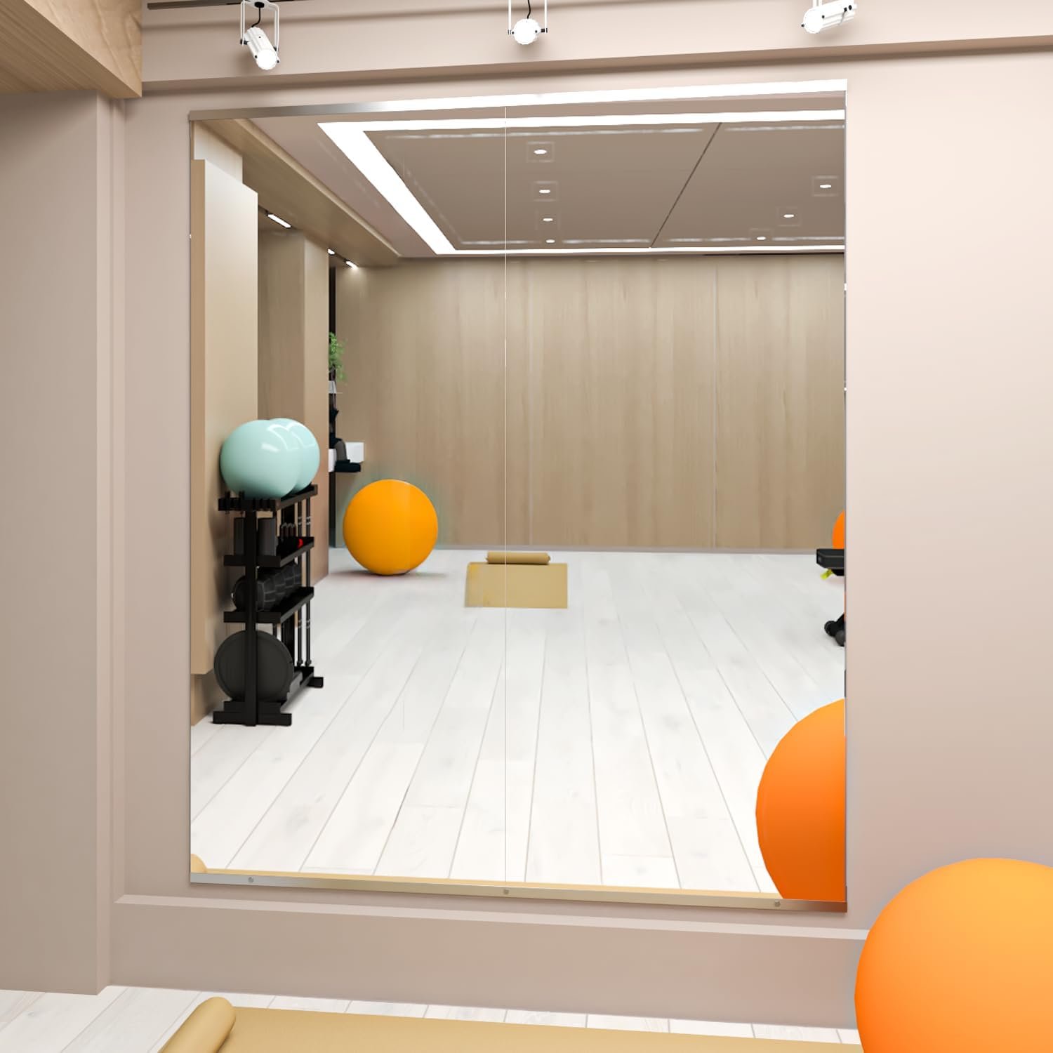 Home Gym Mirror, 57”X24”-2PCS Large Yoga Mirror, Frameless Full Length Mirrors for Fitness, Tempered Glass, Wall Mounted for Dance Studio, Garage