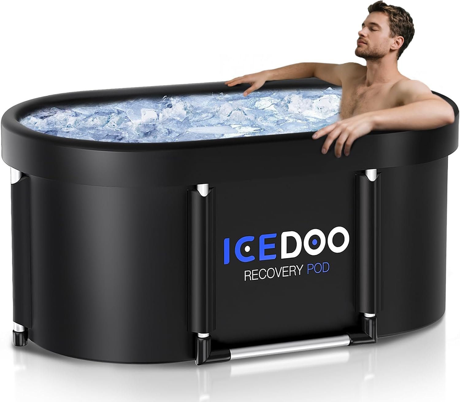 Upgrade XL 129 Gal Large Oval Ice Bath Tub for Athletes & Adults, Multi-Layered Portable Cold Plunge Tub, Foldable with Lid – Ideal for Home, Gym & Indoor Outdoor