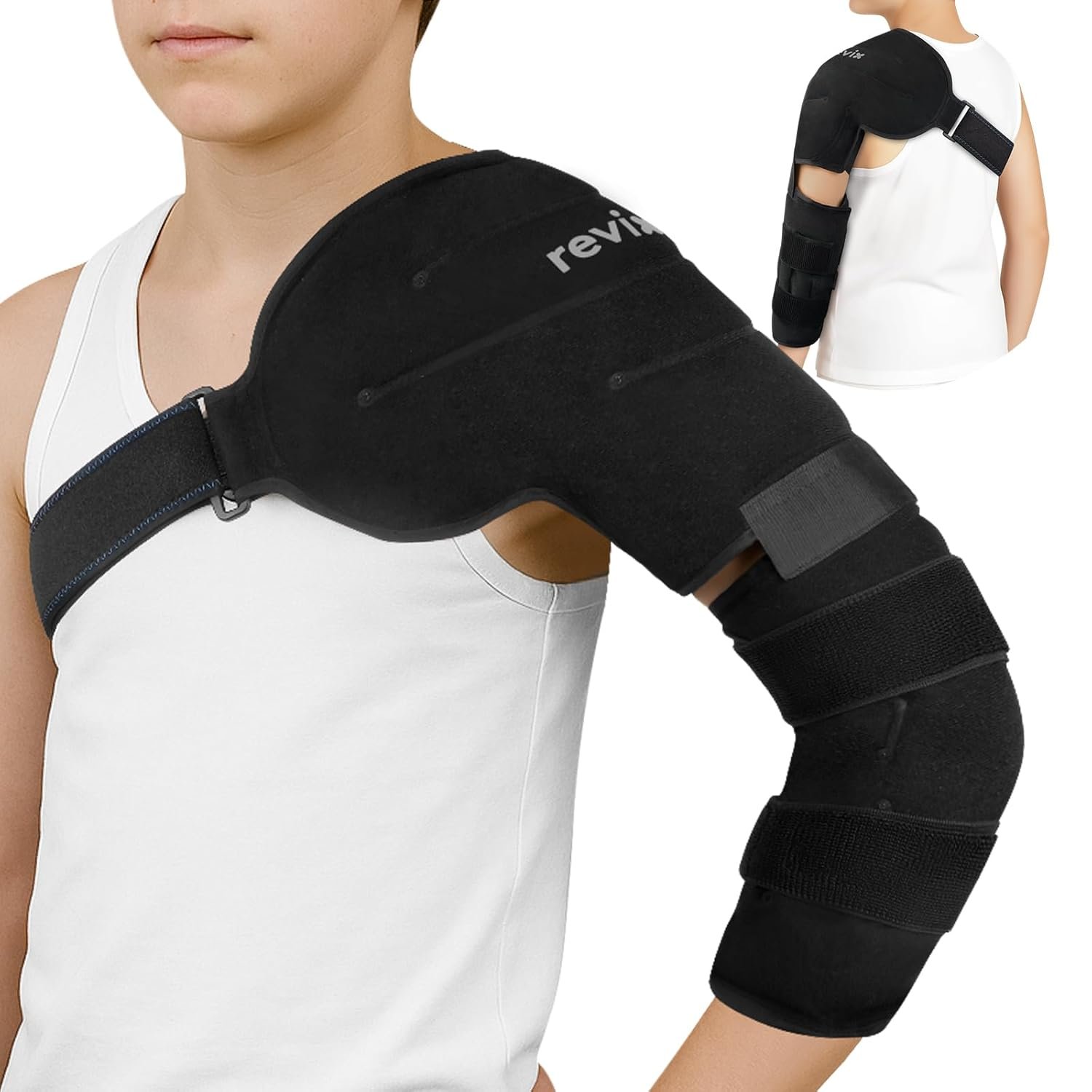 REVIX Youth Shoulder Arm Ice Pack Wrap for Pitchers – Reusable Ice Arm Sleeve for Young Volleyball Player & Athletes, Cold Therapy for Shoulder & Elbow, Throwing Recovery, Muscle Relax & Daily Use