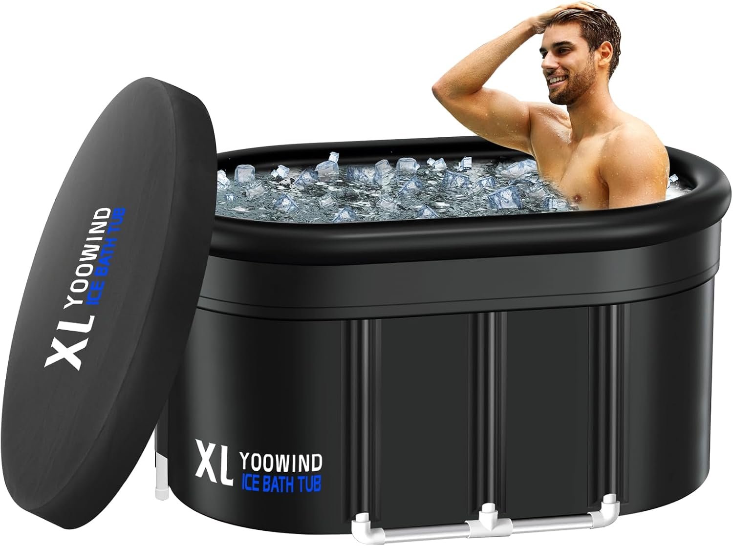 Upgrade XXL 150 Gal Cold Plunge Ice Bath Tub, Large Size for Athletes Up to 6’5” Tall, Portable for Cold Water Therapy Recovery, Insulated Multi Layered Ice Bath Barrel for Indoor Outdoor Gym