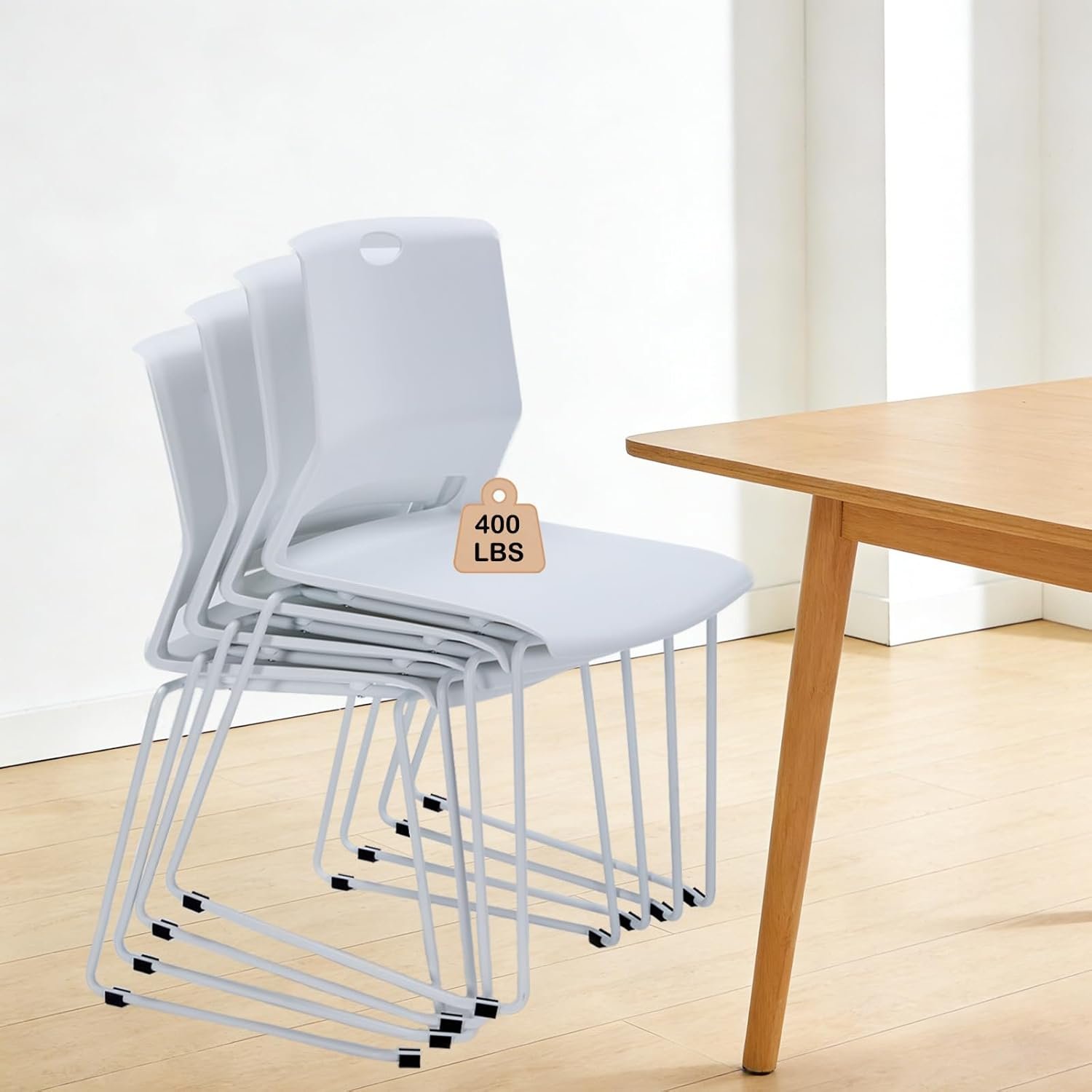 Stackable Chairs Set of 4 for Break Waiting Room Conference Church, White