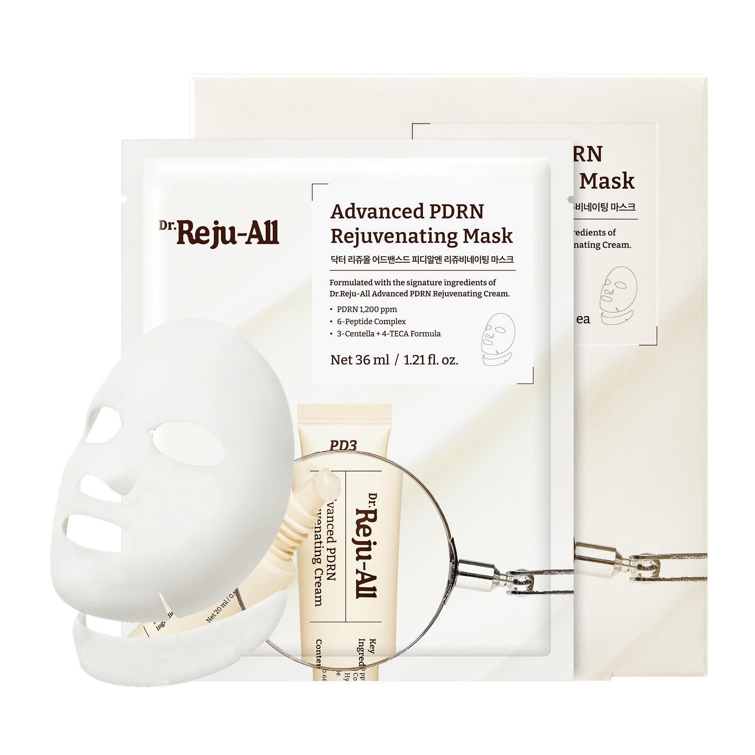Dr.Reju-All Advanced PDRN Rejuvenating Mask – Face & Neck Korean Sheet Mask with 1,200 ppm PDRN, Collagen & Copper Peptides – Hydrating & Soothing, Skin Repair (1.2 Fl Oz x 4EA)