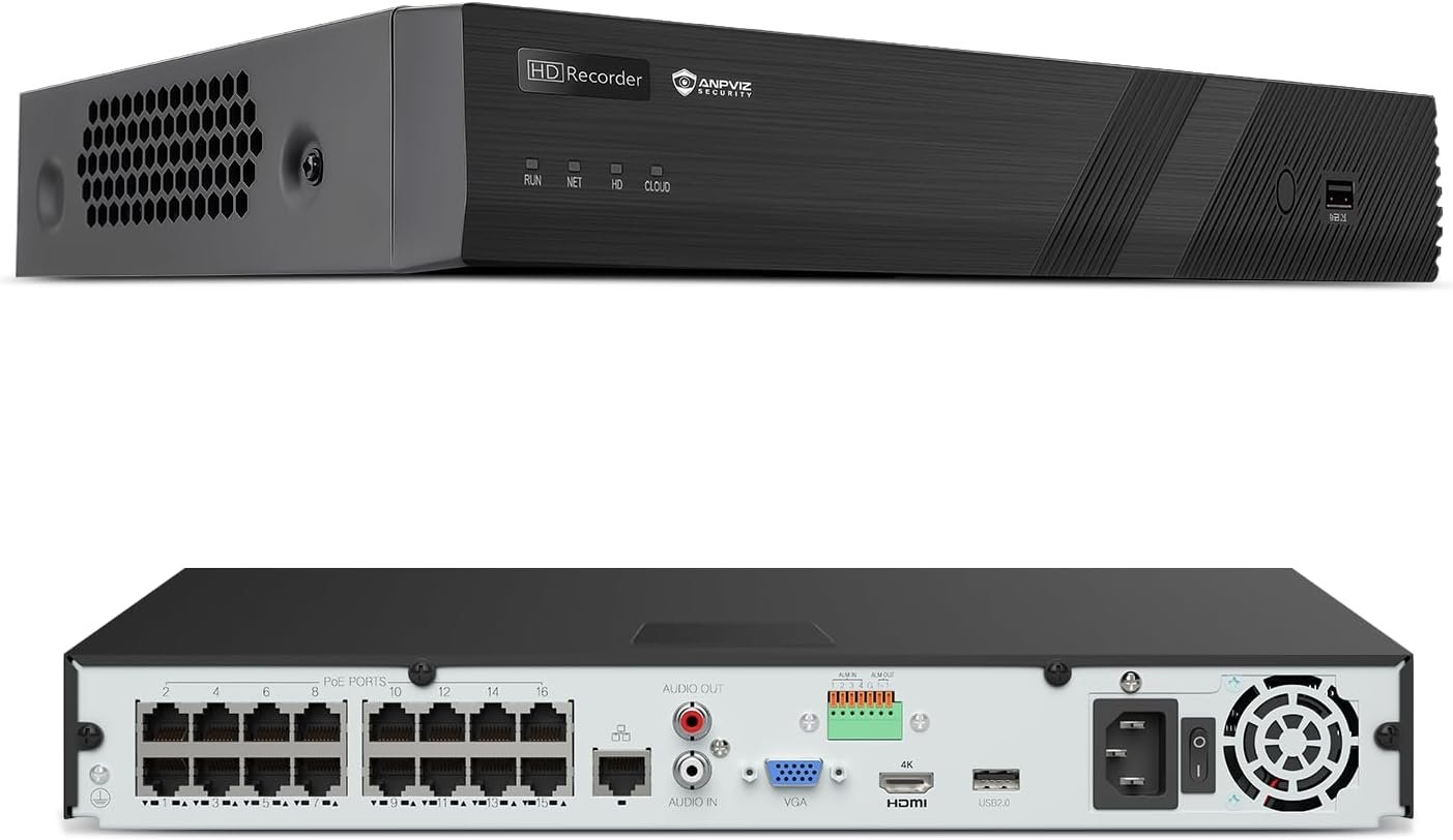 Anpviz 16CH PoE NVR for Home Security Camera System, Only Plug & Play with Anpviz U Series Camera, 16 Channel Network Video Recorder Support 12MP/8MP/6MP/5MP/4MP PoE Camera for 24/7, NO HDD(U Series)