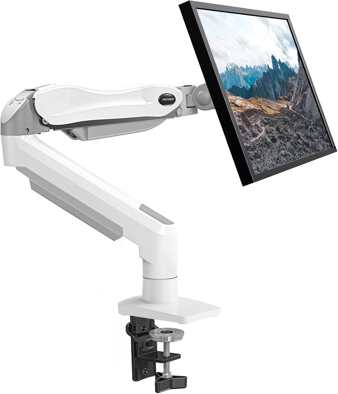 HUANUO Single Monitor Mount, 13 to 32 Inch Gas Spring Monitor Arm, Adjustable Stand, Vesa Mount with Clamp and Grommet Base – Fits 4.4 to 19.8lbs LCD Computer Monitors