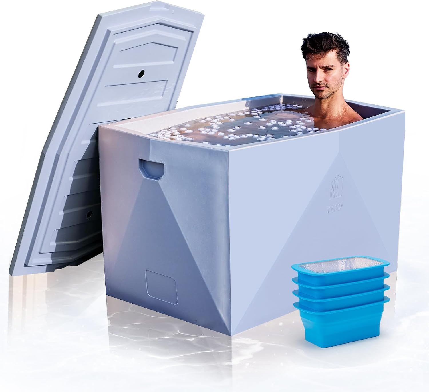 ICECON Professional Cold Plunge Tub – Heavy-Duty Rotomolded Ice Bath for Athletes, Includes 4 Ice Block Molds, Thermal Insulated Design for Gym/Home/Outdoor Use, Compatible with Water Chillers