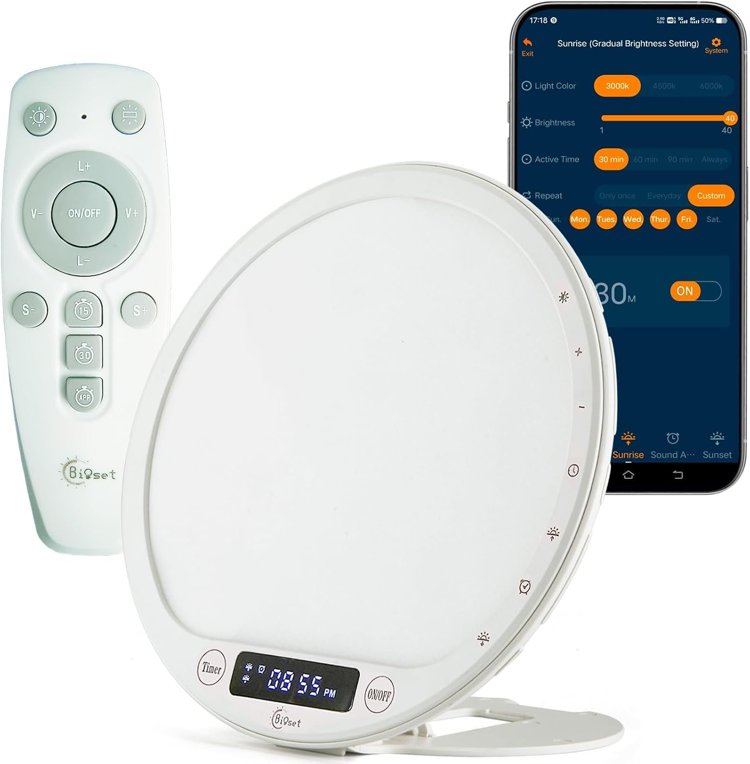 10000 Lux Light Therapy Alarm Clock, Sunrise Wake-Up Light with APP & Remote, Built-in Lithium Battery, Portable Travel, Full Spectrum LED (CRI>95), UV-Free for Home Office